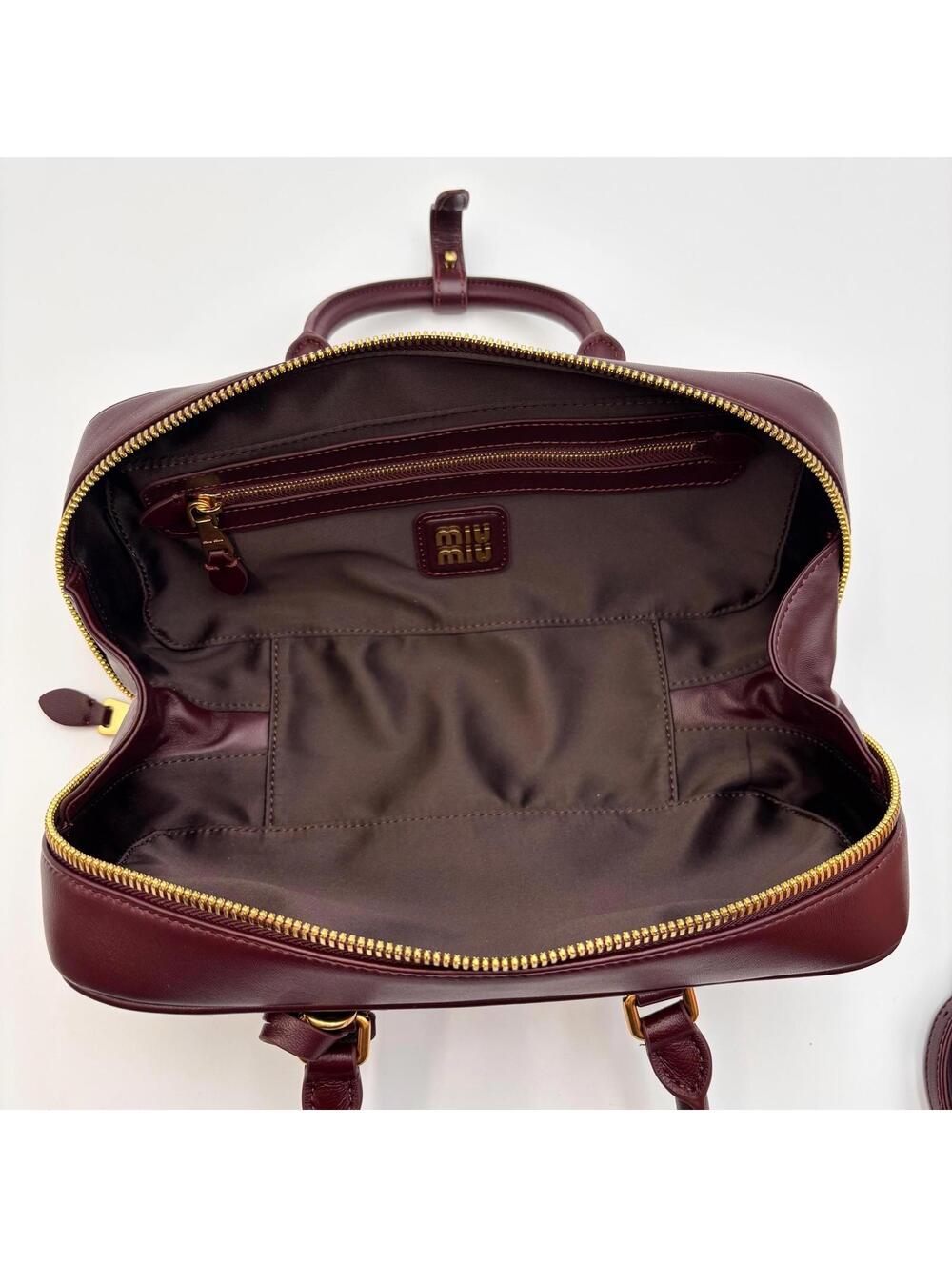 Miu Miu Arcadie Burgundy Matelassé Leather Top Handle Boston Bag With Strap - Picture 10 of 10